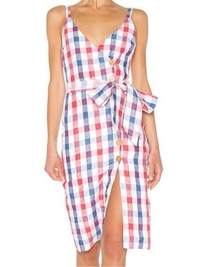 🌺NWT REVOLVE PRIVACY PLEASE MARCIA BLUE AND RED GINGHAM  DRESS SIZE SMALL🌺